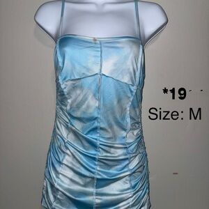 Light Blue Satin Ruched Strappy Women's Top